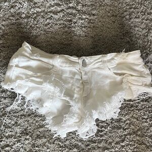 Fashion Nova White Distressed Frayed Hem Women's Shorts